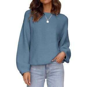 Women's Pullover Sweater Tops Dusty Blue Crew Neck Long Sleeve Casual Loose Knit